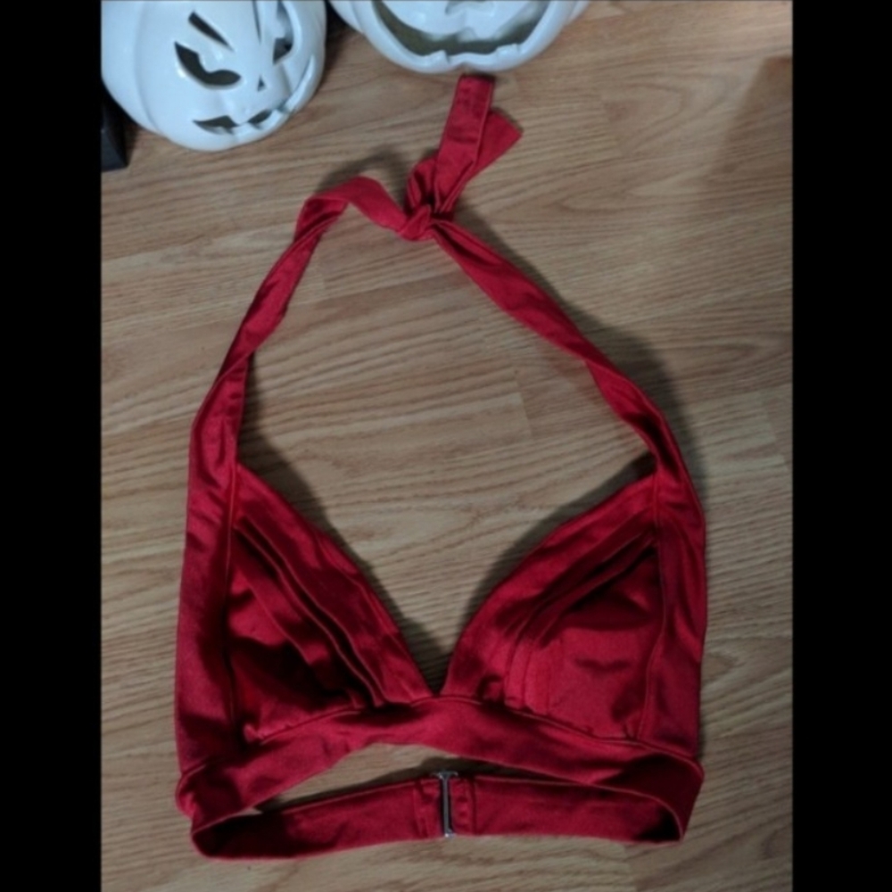 Red Halter Top Bralette Swimsuit Swimwear Costume Cosplay Party Clown Core